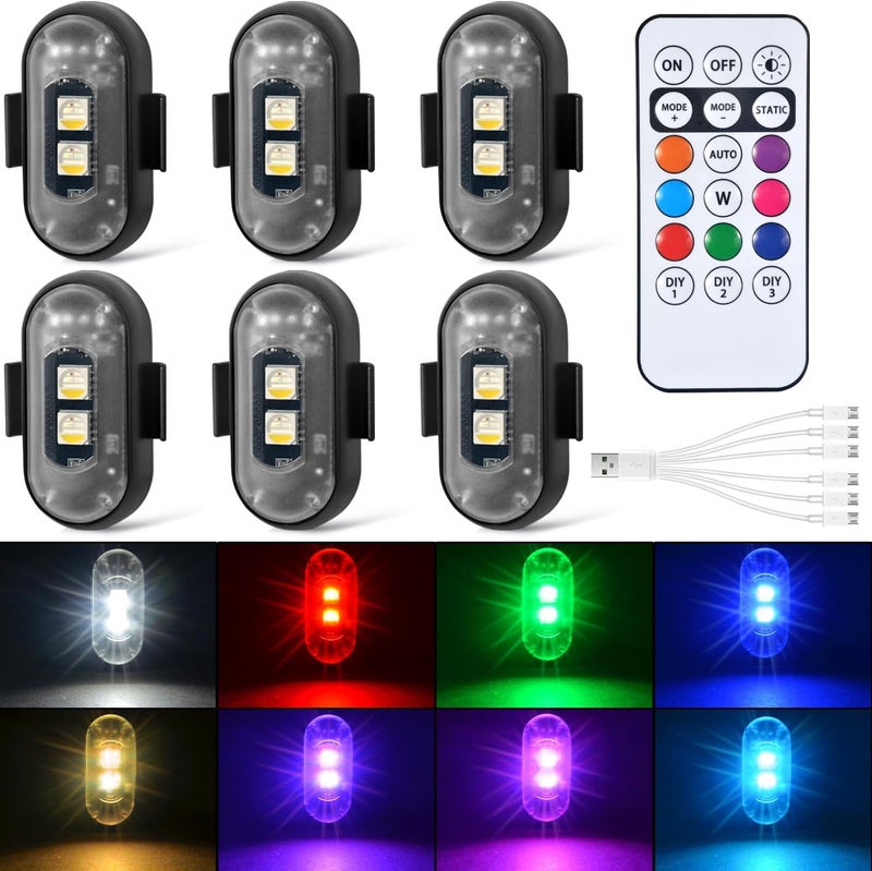 Aukmak 6PCS Wireless LED Strobe Lights with Remote Control, 8 Colors Rechargeable Led Lights Anti-Collision LED Emergency Warning Lights for Car Motorcycle Bike Drone Aircraft - Image 1